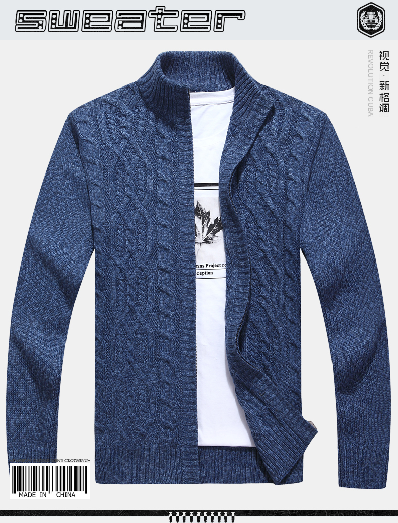 Hàng dệt kim Nam Cardigan Dày Đứng Cổ Áo Zip Áo Len Lỏng Lẻo Kích Thước Lớn Áo Len Mùa Thu Mùa Đông Mặc Cao Cổ Áo Len Áo Khoác