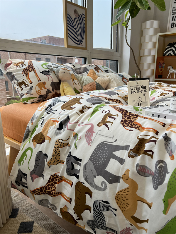 African Style ins Four-Piece Bedding Set, Pure Cotton, 1.5m 1.8m Duvet Cover, Bed Sheet, Three-Four Piece Set, Giraffe