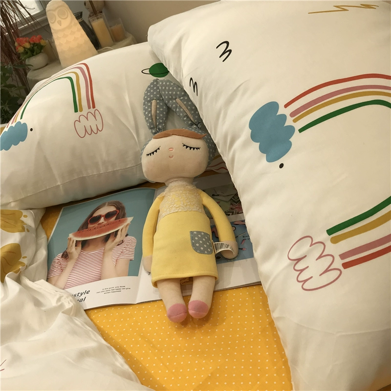 Rainbow Journey Rainbow Four Piece Set Cotton Pure Cotton Đơn giản Bắc Âu Nhỏ Bộ đồ giường tươi Tấm chăn - Bộ đồ giường bốn mảnh