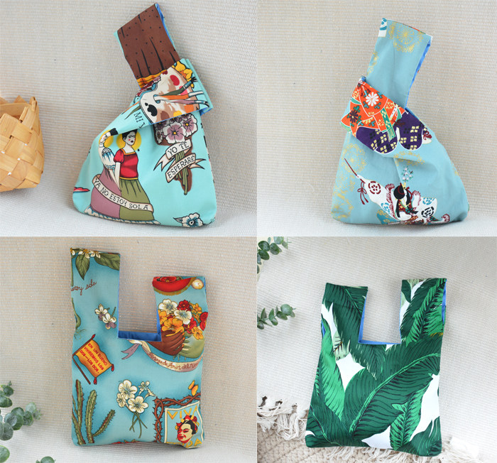 Japanese-style retro and wind wrist bag storage bag walking bend carry-on knot cloth packaging key change pure cotton double layer