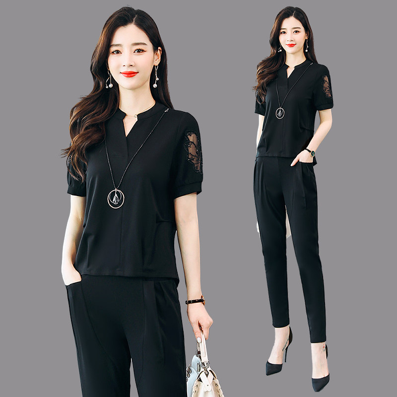Casual Fashion Suit Women 2023 Summer Temperament Goddess Fan Two-piece Set Age-reducing Slim Fashion Professional Women's Clothes