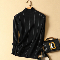 Semi-high collar sweater womens sleeve head Han version sashimi long sleeve undershirt autumn winter 2021 new inner hitch-tight knit cardiovert