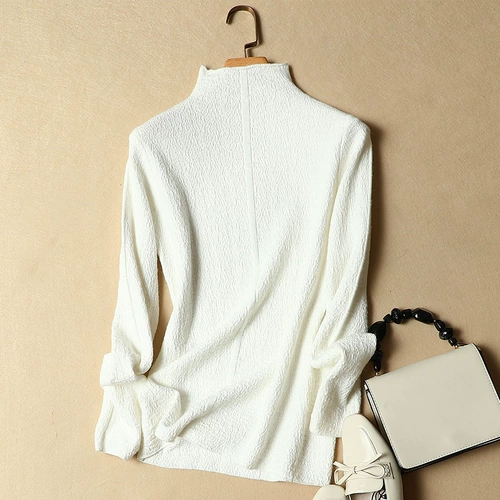 Демисезонный свитер, трикотажный лонгслив, нарукавники, высокий воротник, городской стиль, облегающий крой