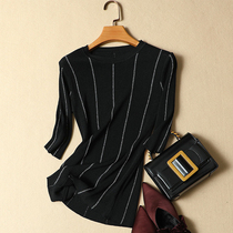 Ice Silk T-shirt female short sleeve blouses woman thin spring dress Han version swarm half sleeves bright silk bottom needling jersey woman midsleeve