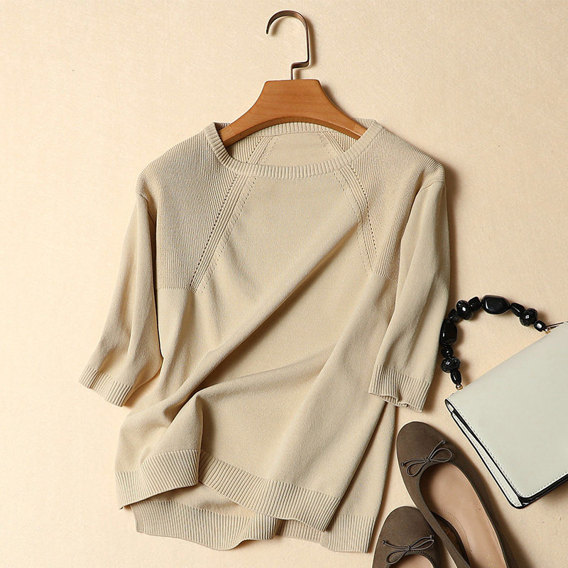 Ice silk sweater women pullover 2022 autumn new women's Korean loose top bottoming shirt women 3/4 sleeve trendy