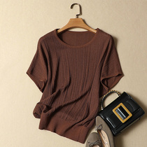 2022 Spring Summer clothes new short sleeves T-shirt womens thin section Korean version loose bat sleeves ice silk knit cardiovert blouse