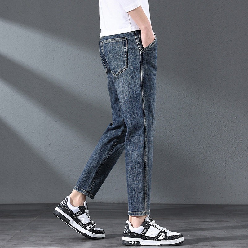 Official Online Store New 2026 Spring and Autumn Straight-Leg Cropped Jeans Men's Casual Stretch Slim-Fit 9-Point Pants Trendy