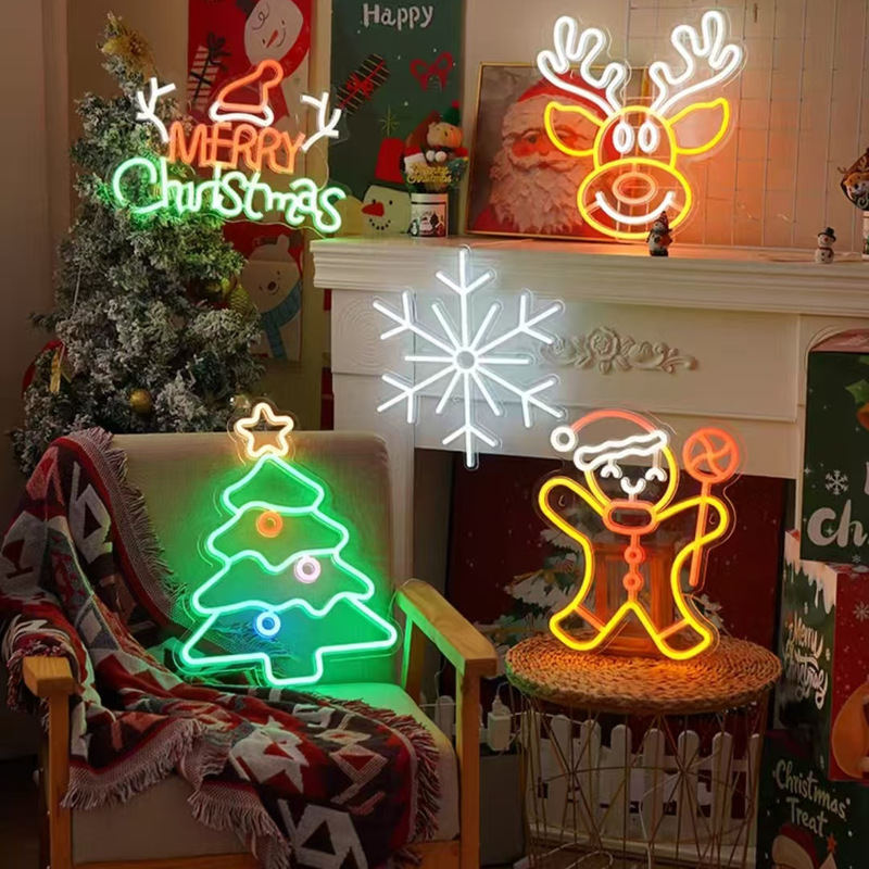 Christmas Themed Led Luminous Decorative Lights Santa Claus Snowman Neon Lights DIY Festive Atmosphere Lights