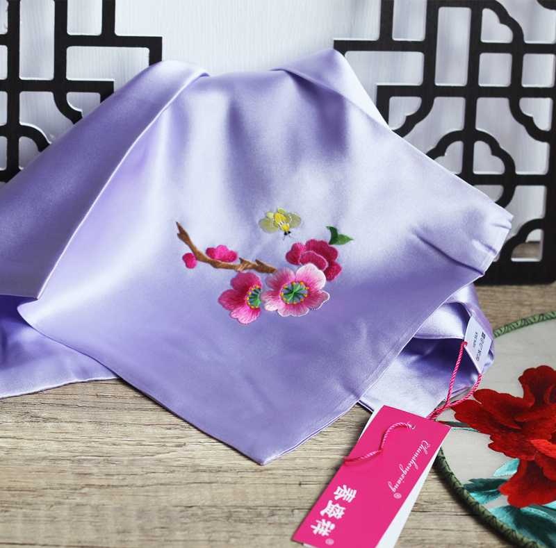 Spring Shengxiang Su embroidered Pappa 100% mulberry silk bifacial genuine silk-crepe satin hand embroidered handmade parquet