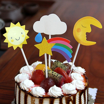 Birthday cake rainbow plug-in cloud hot air balloon card baking party dessert table Sun Moon decoration flag planting