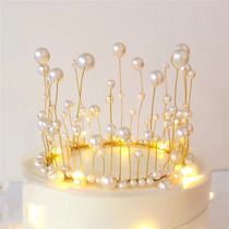 Pearl Crown Cake decoration ornaments Crystal Princess Net Red birthday decoration ornaments Queen Fan headdress dress up