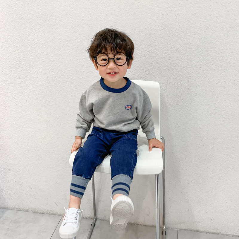 Boy's autumn clothes suit 2020 new children's clothing foreign pie handsome young children casual blouse jeans Two sets of children Spring and autumn
