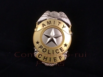 Movie Great White Shark Jaws Props AMITY POLICE CHIEF Copper Metal Badge