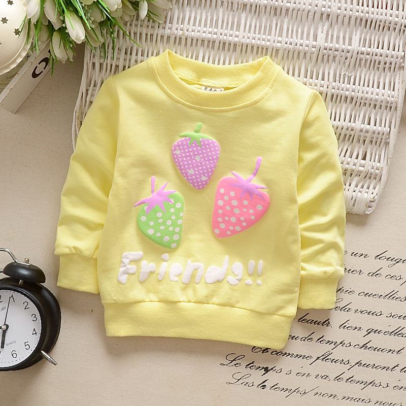 D1 Huilu Strawberry YellowGirls' clothes children T-shirt Long sleeve pure cotton girl Undershirt Spring and Autumn baby jacket baby spring clothes Korean version