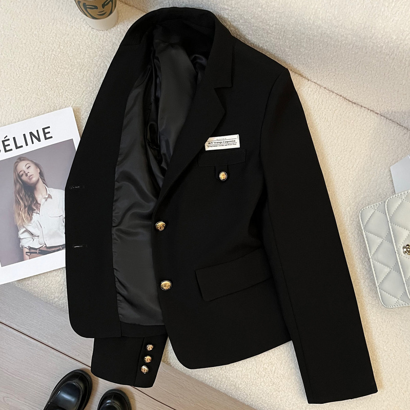 Short Black Blazer for Petite Women, Spring and Autumn 2023 New Style, British Style, High-End and Elegant Suit Trend