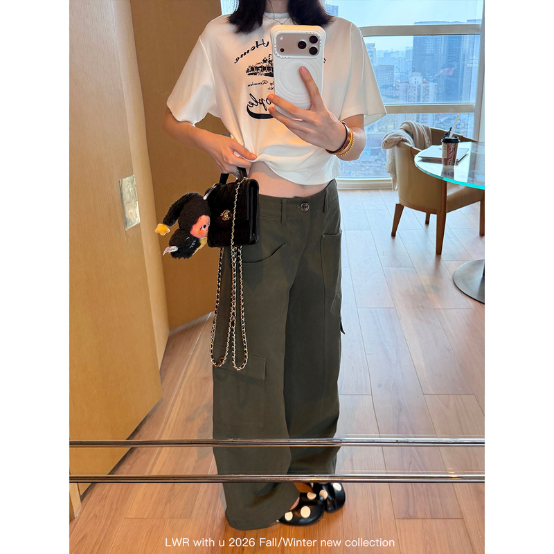 Lwr with U Casual Street Style Versatile Loose Straight Wide-Leg Pants Workwear Style Multi-Pocket Casual Long Pants for Women Lwr with U Casual Street Style Versatile Loose Straight Wide-Leg Pants Workwear Style Multi-Pocket Casual Long Pants for Women