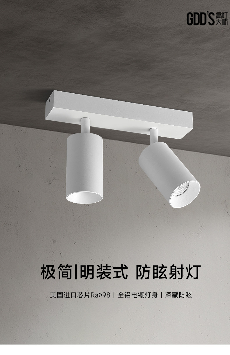 明装led射灯连体双2头防眩吸顶多头家用客厅智能长条免开孔导轨道 图文详情 4