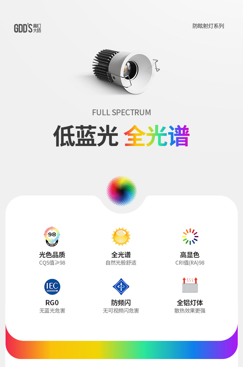 开孔55嵌入式防眩窄边框射灯护眼奶油风cob全光谱小山丘客厅极简 图文详情 4