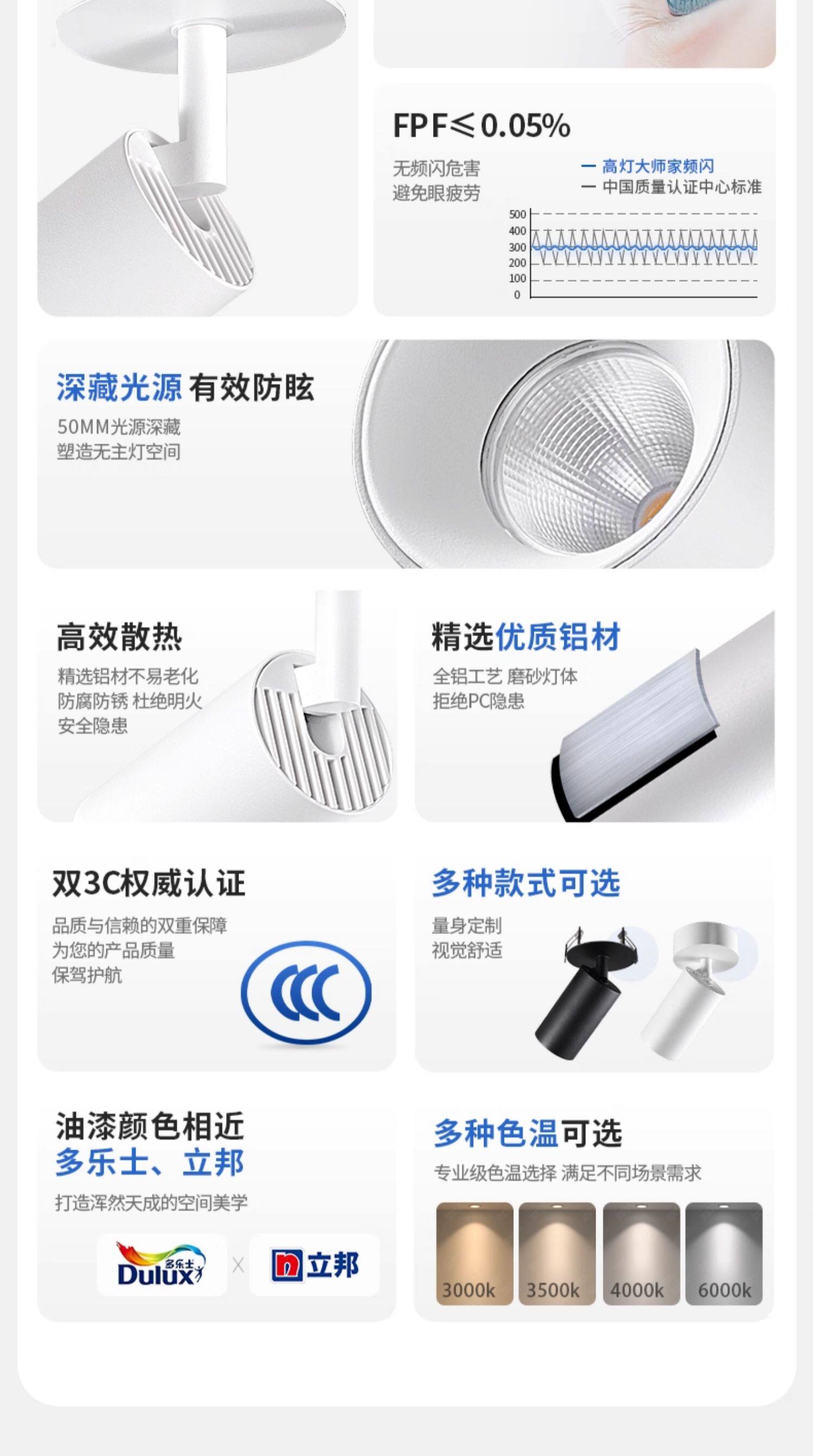 明装射灯吸顶开孔式led天花灯cob轨道灯可调角度床头象鼻灯无主灯 图文详情 5