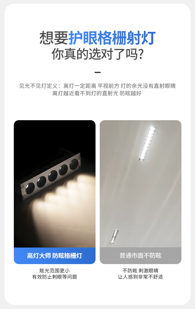 嵌入式格栅灯天花射灯LED防眩线条灯护眼家用客厅过道照明无主灯 图文详情 11
