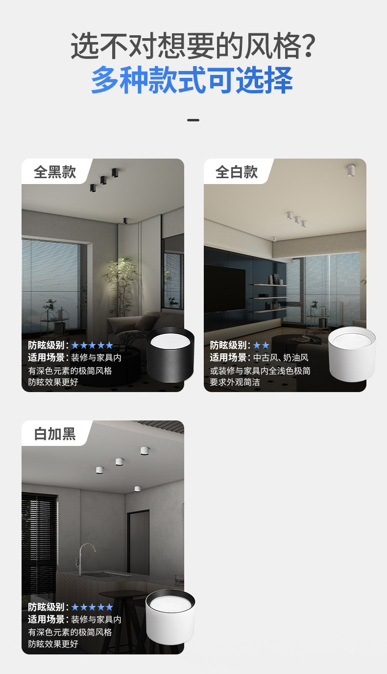 明装筒灯超薄防眩防雾led吸顶家用客厅卧室高显指智能天花无主灯 图文详情 19