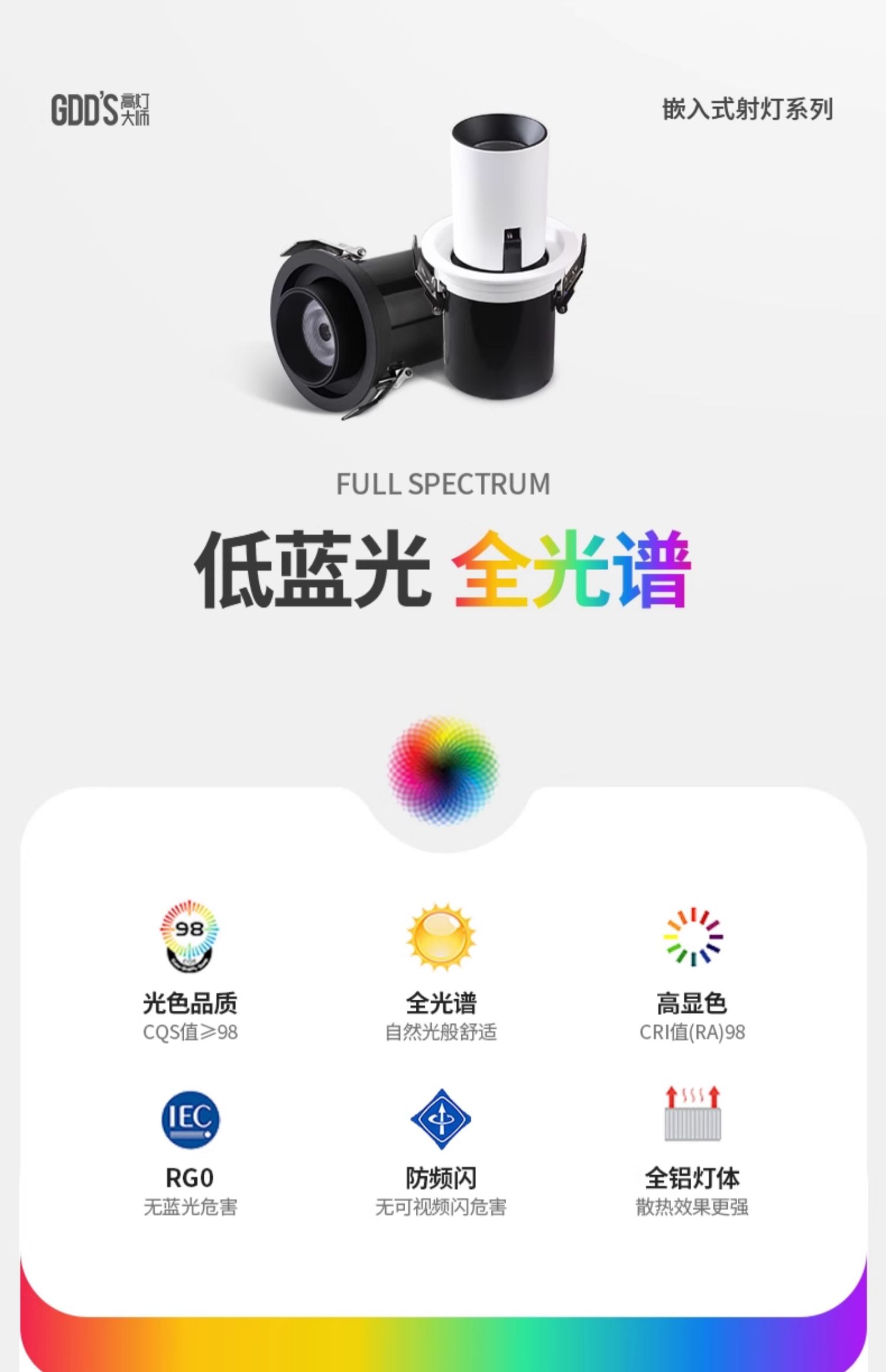 可拉伸缩射灯led嵌入式旋转可调角度背景墙照画玄关高显色象鼻cob 图文详情 4