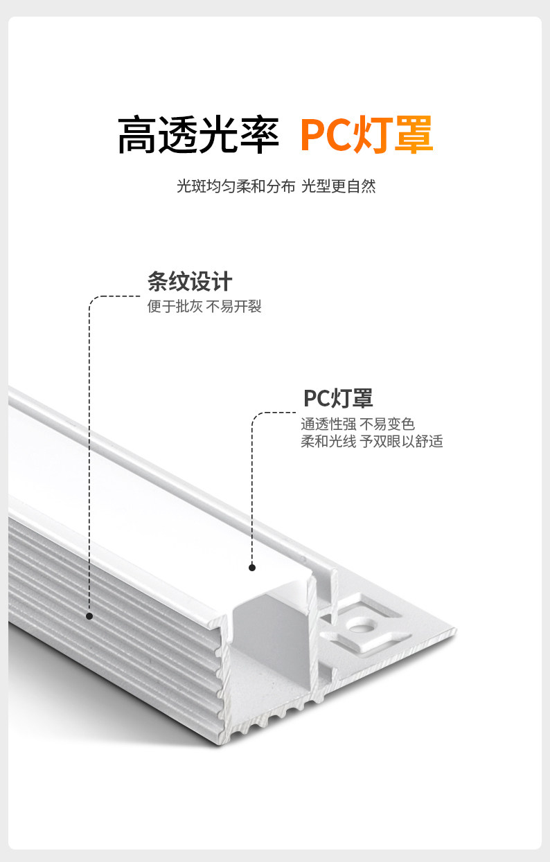 线形灯双眼皮吊顶led批灰灯槽线条灯带洗墙向上打光客厅线性边吊 图文详情 8