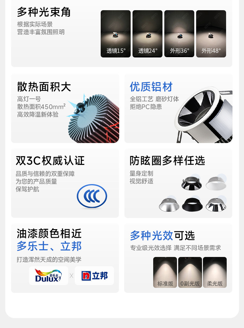 【国补】高灯大师射灯深杯防眩光嵌入式cob天花全光谱筒灯无主灯 图文详情 7
