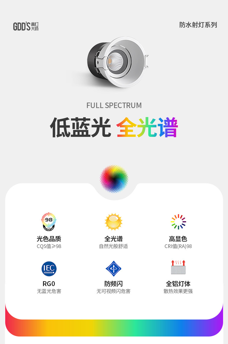 防水防眩窄边框射灯led家用天花灯cob高显色嵌入式客厨浴室卫生间 图文详情 4