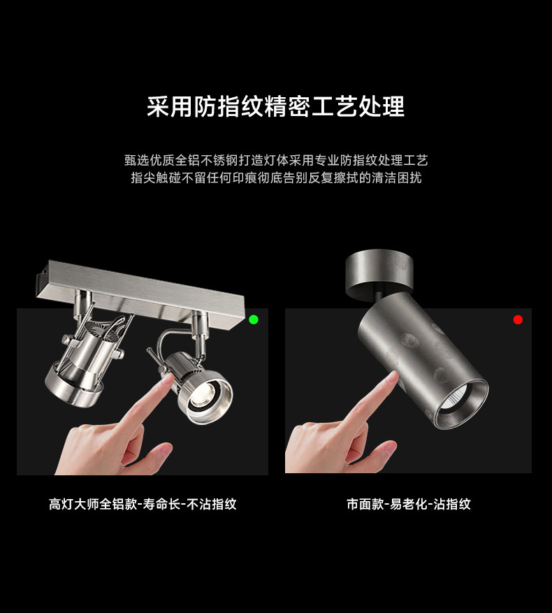 包豪斯双头射灯明装不锈钢银色三头免开孔防眩客厅工业照画洗墙灯 图文详情 11