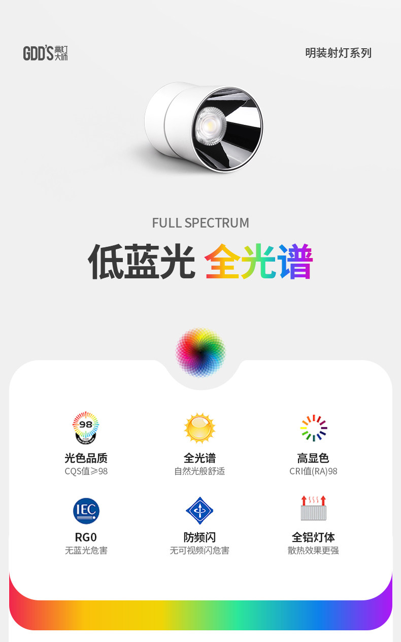 全光谱可调角度迷你明装led射灯吸顶弯头家用客厅低蓝光防眩cob灯 图文详情 4