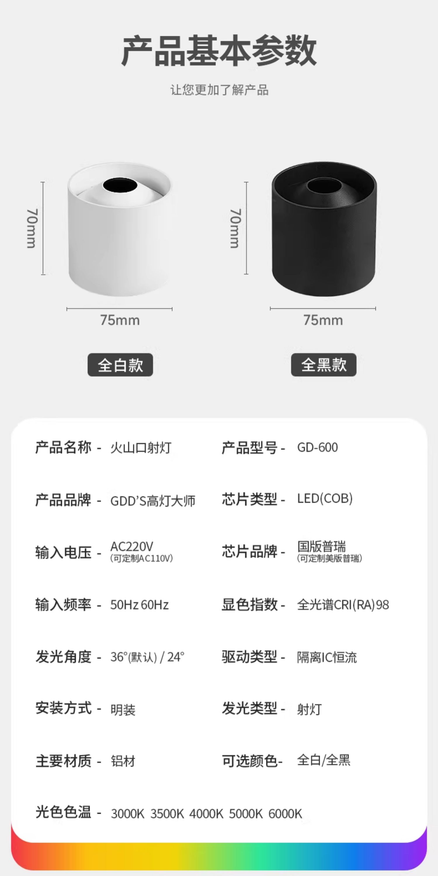 超薄明装射灯小山丘防眩led圆形见光不见灯免打孔吸顶灯家用极简 图文详情 17
