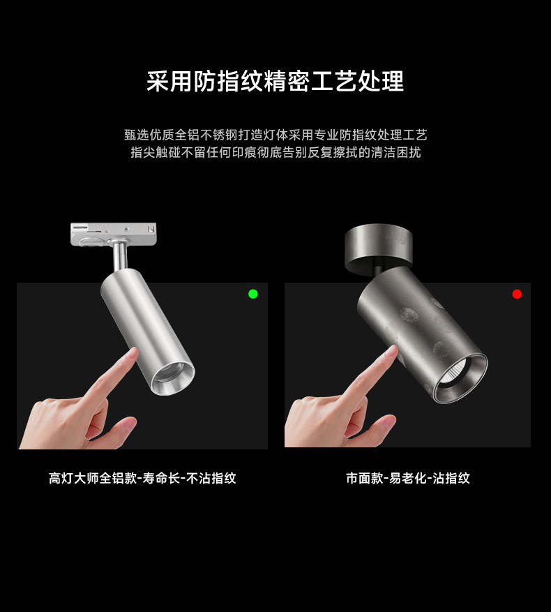 不锈钢轨道灯明装led射灯包豪斯中古防眩客厅背景墙小山丘导轨灯 图文详情 12