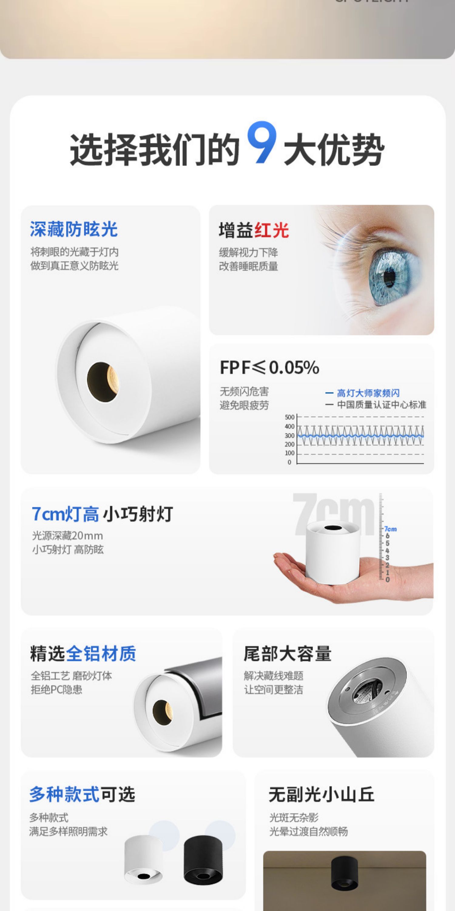 超薄明装射灯小山丘防眩led圆形见光不见灯免打孔吸顶灯家用极简 图文详情 4
