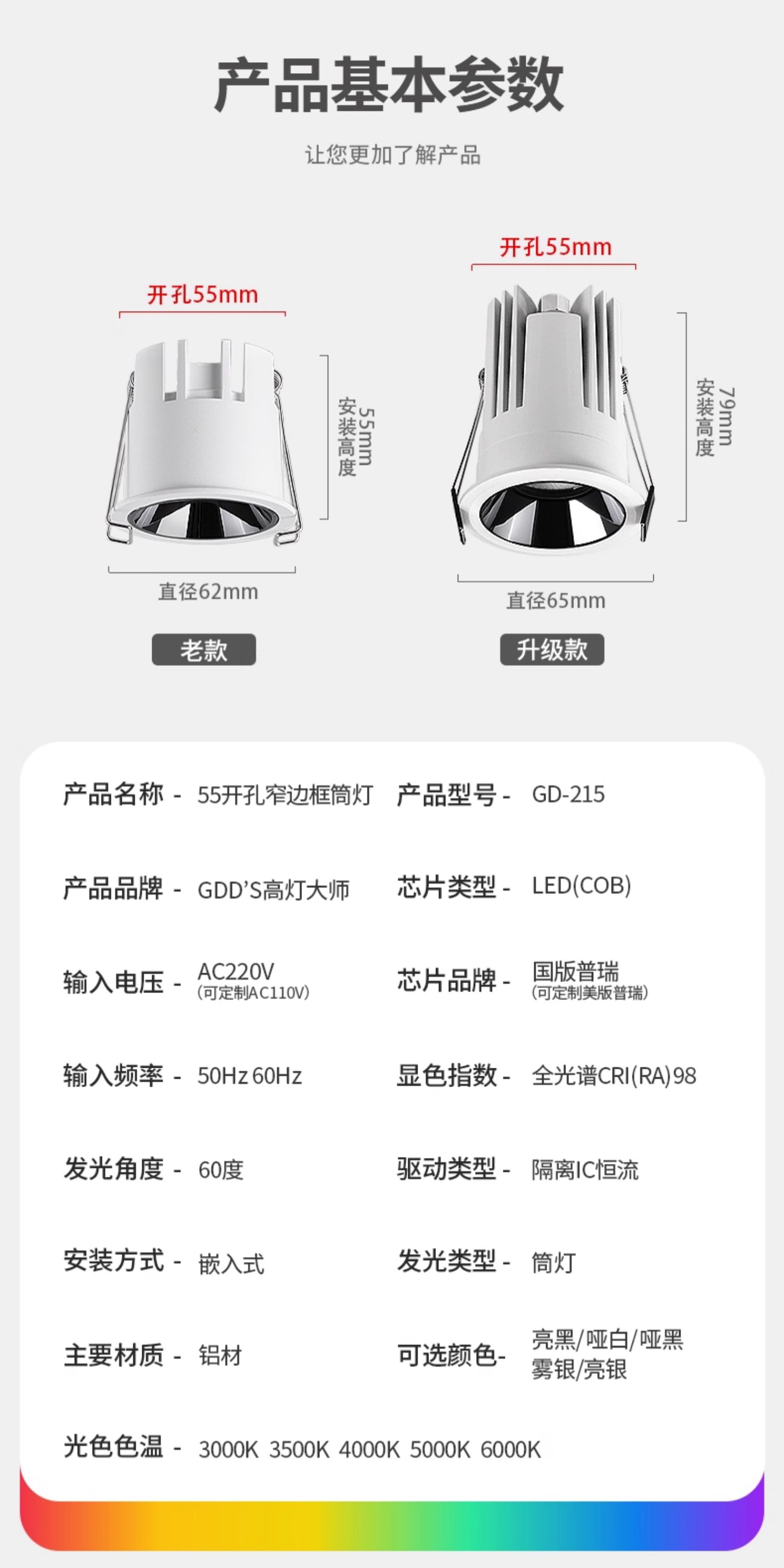 开孔55迷你小孔径筒灯60度深杯深藏防眩光内嵌式过道灯家用客厅 图文详情 20