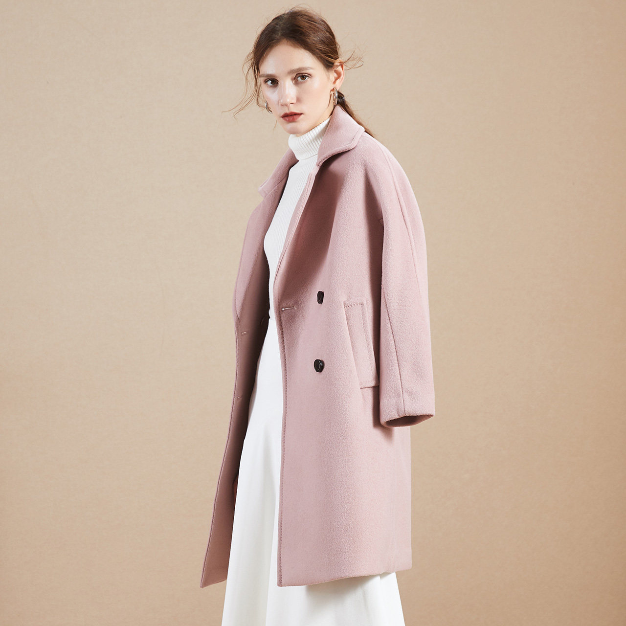 反季特价 拉夏贝尔 女式中长款羊毛呢大衣外套 天猫优惠券折后￥179包邮（￥429-250）3色可选