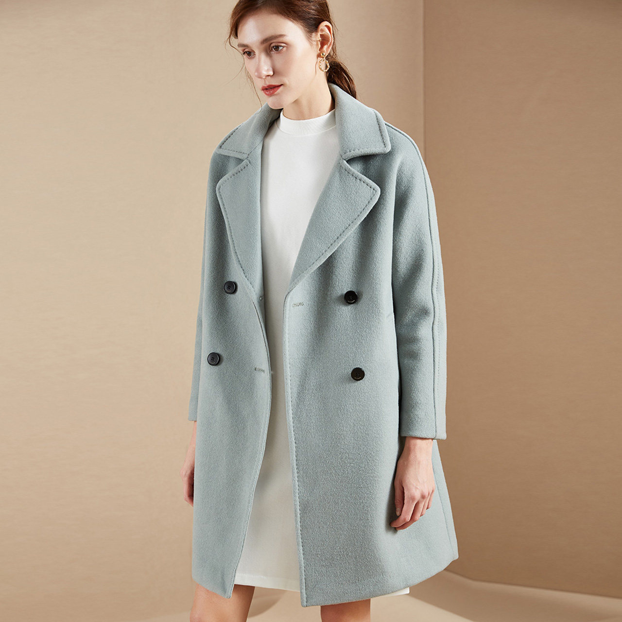反季特价 拉夏贝尔 女式中长款羊毛呢大衣外套 天猫优惠券折后￥179包邮（￥429-250）3色可选