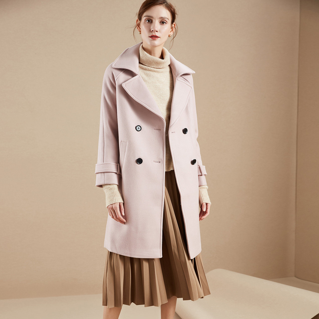 反季白菜 La Chapelle 拉夏贝尔 女式毛呢大衣 聚划算+天猫优惠券折后￥99包邮（￥299-200）3色可选