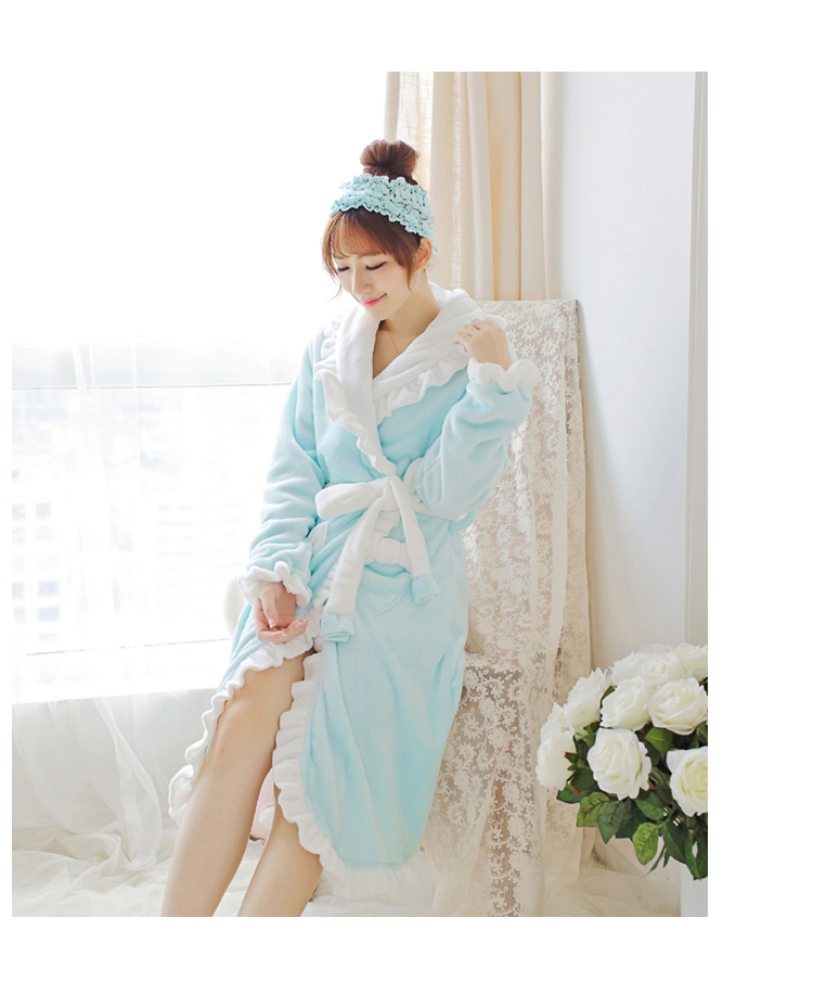 WYDZ / net Yi Danzi mùa thu và mùa đông áo choàng mới bằng vải nỉ ren đồ ngủ đẹp