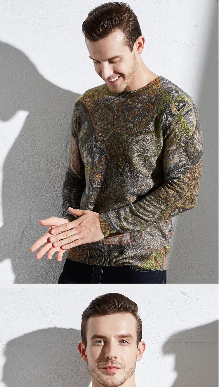 Áo len cashmere nam cổ tròn mùa thu và đông mới áo phao nam hàng hiệu