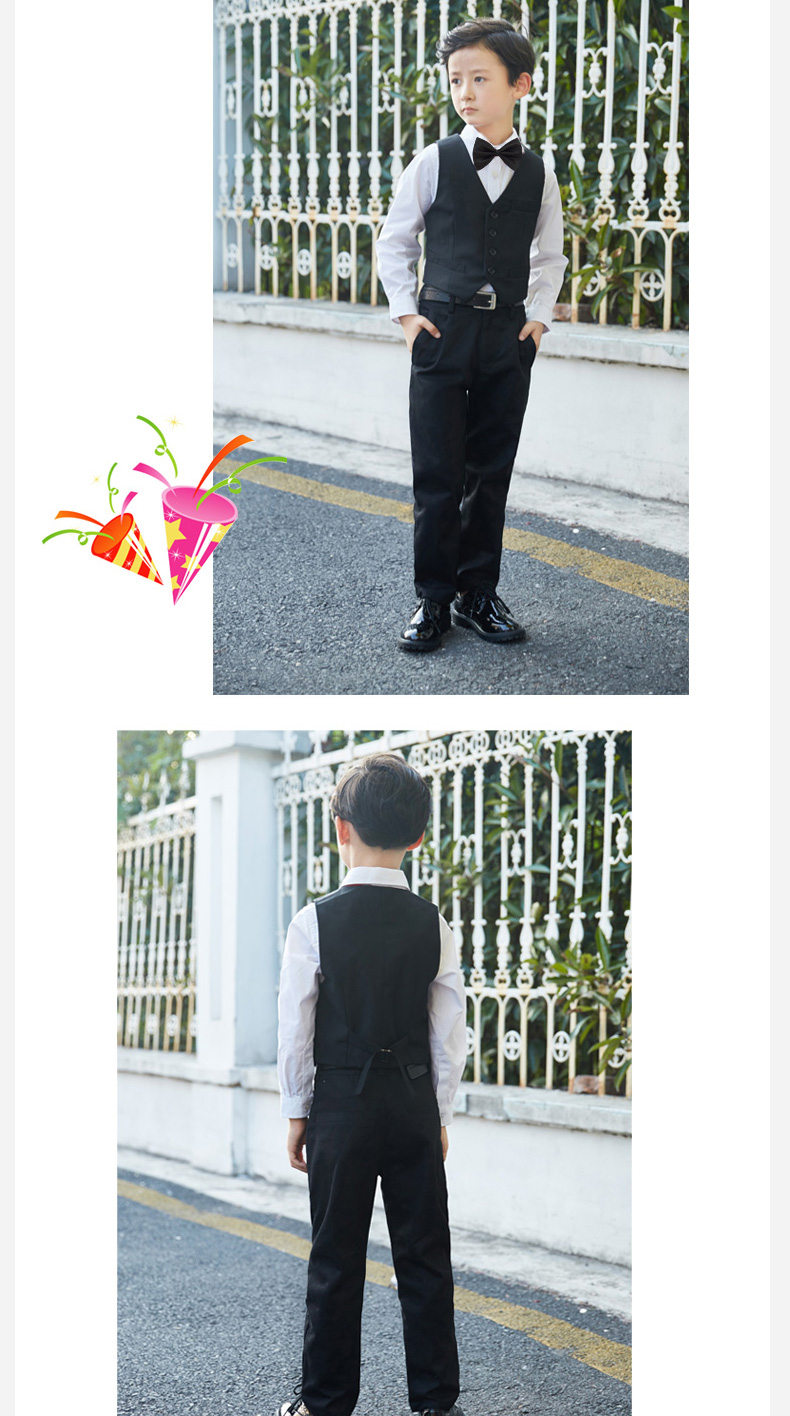 Bộ đồ bé trai cộng với nhung dày áo trắng quần đen hoa trẻ em trẻ em chủ nhà trình diễn piano trình diễn trang phục set vest cao cấp 3 chi tiết cho bé trai