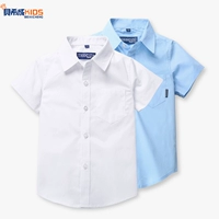 Bé trai Áo trắng Mùa hè Thiếu nhi Áo tay ngắn Cotton Áo trắng Học sinh Big Boy Cotton Top Đồng phục Trình diễn thời trang trẻ em hàn quốc