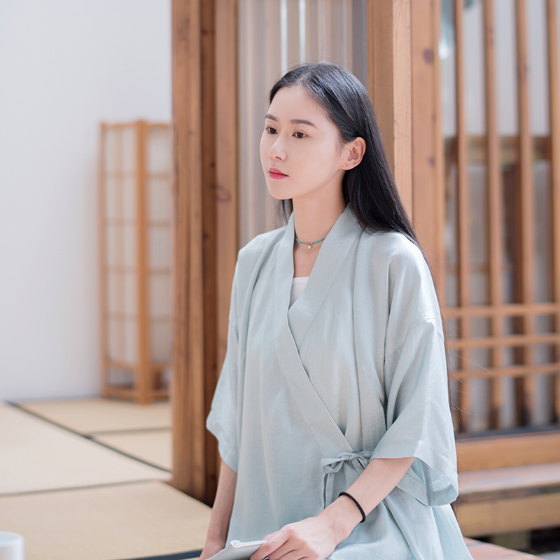 Xiao Gongzi gốc tưởng tượng Trung Quốc lụa satin loose-fitting cardigan cải thiện jacket trà váy SY97 chéo cổ áo của con người