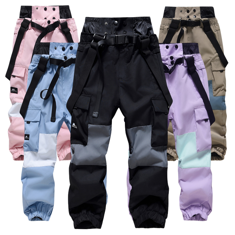 Winter Couple's Ski Pants for Men and Women, Windproof, Waterproof, Wear-Resistant, Warm, Breathable, Snow Country Travel Bib Cotton Pants for Single and Double Board Skiing