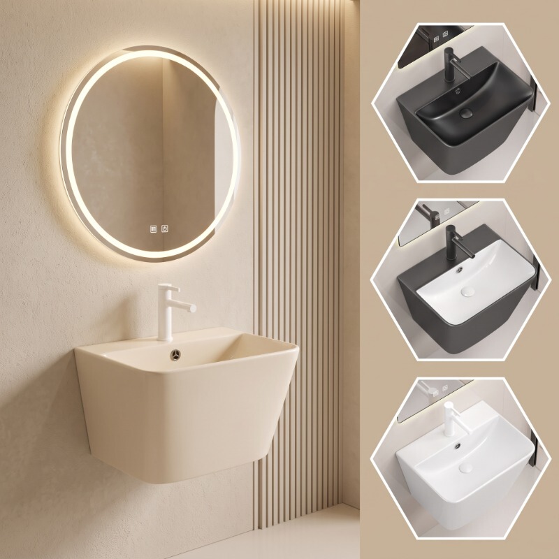Small-Sized Wall-Mounted Washbasin, Cream-Colored Washbasin for Balcony, Outdoor Ceramic Integrated Hotel Wash Basin, Suspended Hanging Basin Small-Sized Wall-Mounted Washbasin, Cream-Colored Washbasin for Balcony, Outdoor Ceramic Integrated Hotel Wash Basin, Suspended Hanging Basin