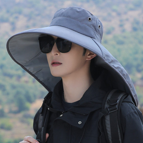 夏季户外钓鱼露营防晒面罩遮阳帽男渔夫帽披肩遮脸男士徒步登山帽