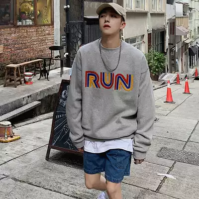 Autumn crew neck thick cotton T men's tide ins hip-hop loose Port wind spring and autumn jacket trend Korean version wild without hat