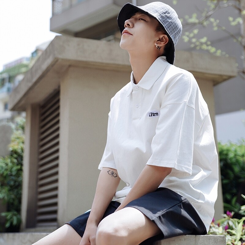 Turn-over polo shirts Tide Cards Trends Ins Clothes Design Sensation small crowd Short sleeves Loose Brief about 100 ride-hailing t-shirt