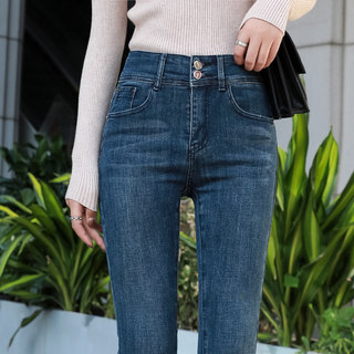 High-Waisted Women's Jeans 2025 Autumn and Winter Fleece-Lined Thickened Warm New Elastic Slim-Fit Skinny Pants for Women