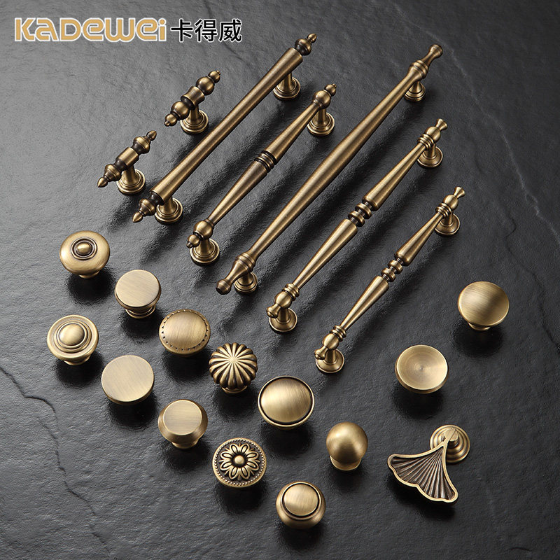 Cardewee cabinet door handle brass antique furniture upscale wardrobe drawers American retro cupboard yellow ancient bronze handle-Taobao